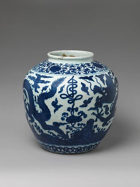 Jar with dragon and stylized character for longevity (shou)