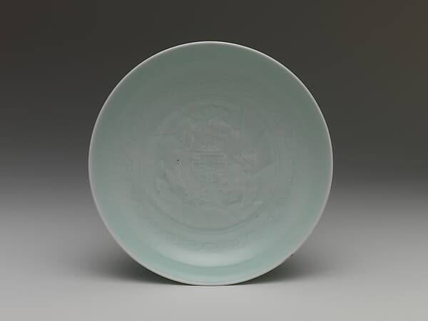 Dish with waves and medallion character of longevity (shou)