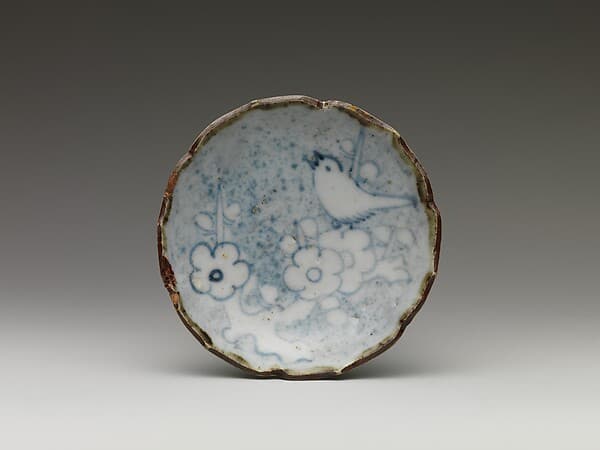 Set of Five Small Dishes (Kozara) with Flowering Plum and Warbler