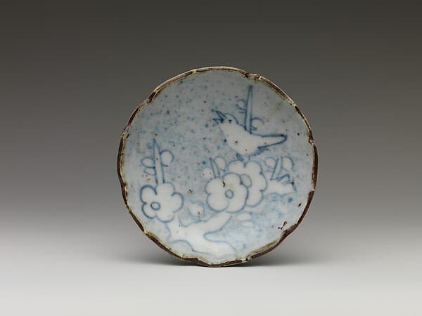 Set of Five Small Dishes (Kozara) with Flowering Plum and Warbler