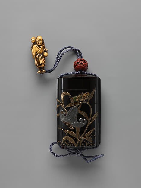 Case (Inrō) with Design of Grasshopper on Stalk of Flowering Lily, by Nomura Chōkei (dates unknown)