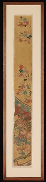 Piece from a Robe (Kosode) with Maple Leaves, Curtain, and Large Drum