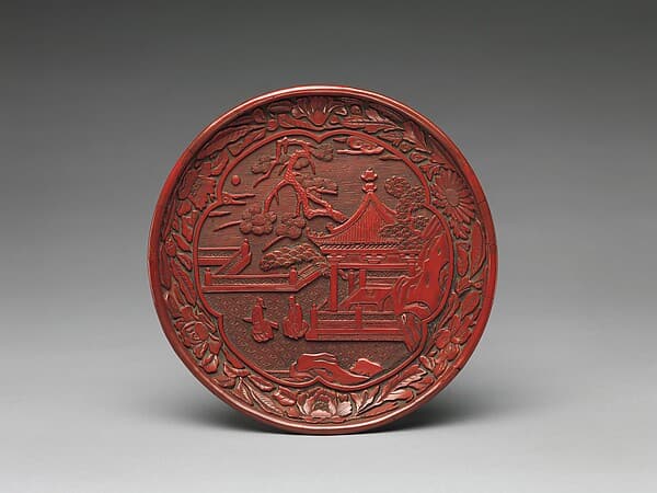 Dish with garden scene