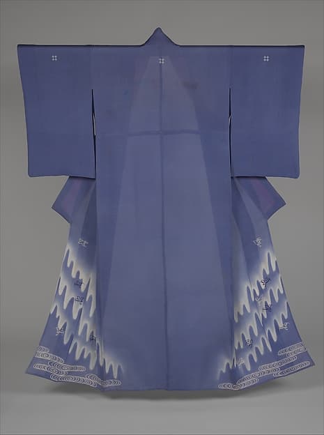 Unlined Summer Kimono (Hito-e) with Plovers in Flight over Stylized Waves