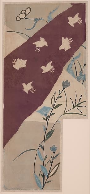 Pieces from a Robe (Kosode) with Autumn Grasses