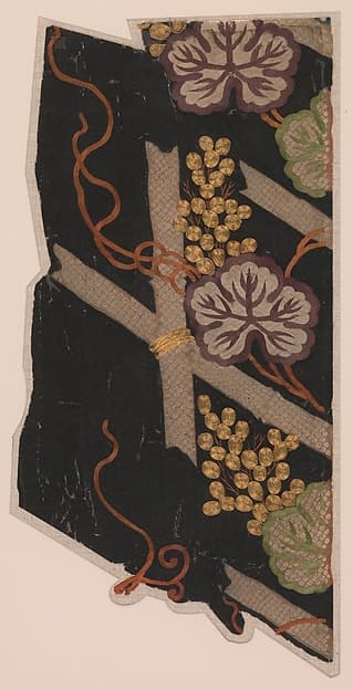 Pieces from a Robe (Kosode) with Pattern of Grapevine and Fence