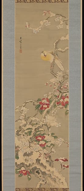 Bird among Camellias in Snow, by Sō Shiseki