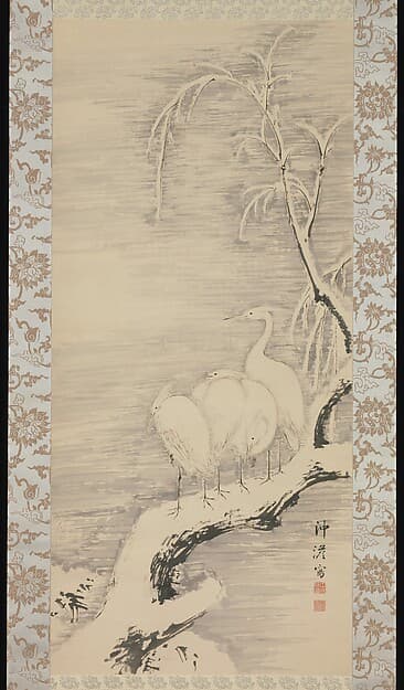 Herons in the Snow, by Nakabayashi Chikutō