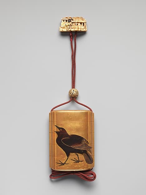 Inrō with Herons among Reeds (obverse); Crow (reverse)