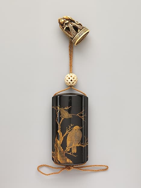 Inrō with Owl and Crows in Tree