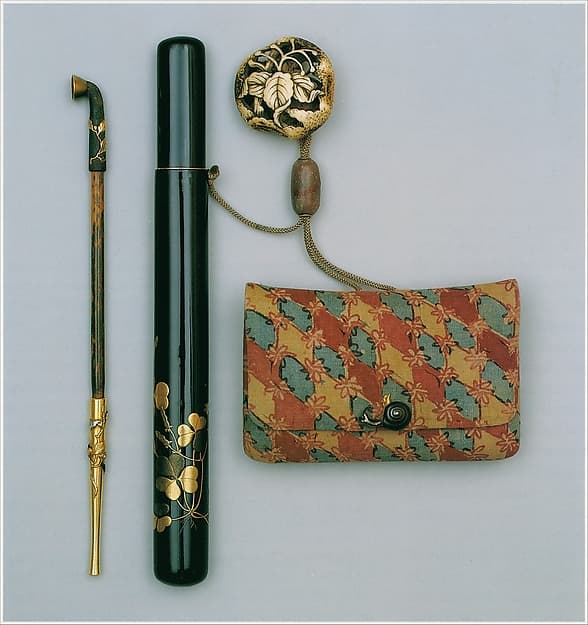 Pipe and Pipe Case with Tobacco Pouch, by Shibata Zeshin