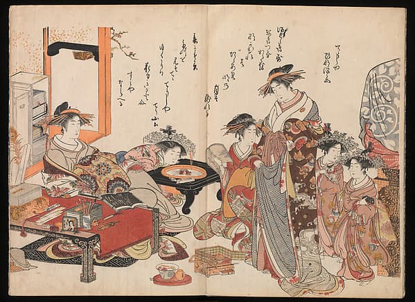 A New Record Comparing the Handwriting of the Courtesans of the Yoshiwara (Yoshiwara keisei shin bijin jihitsu kagami) 吉原傾城新美人自筆鏡, by Kitao Masanobu (Santō Kyōden) 北尾政演 (山東京伝)