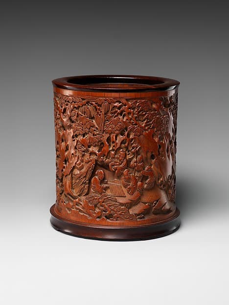 Brush holder decorated with immortals in landscape