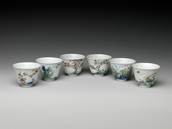 Set of wine cups with flowers of the twelve months