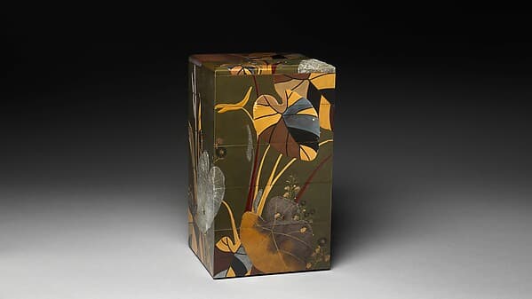 Stacked Food Box (Jūbako) with Taro Plants and Chrysanthemums, by Shibata Zeshin