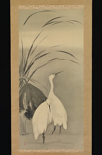Two Egrets and Lotus, by Sakai Hōitsu