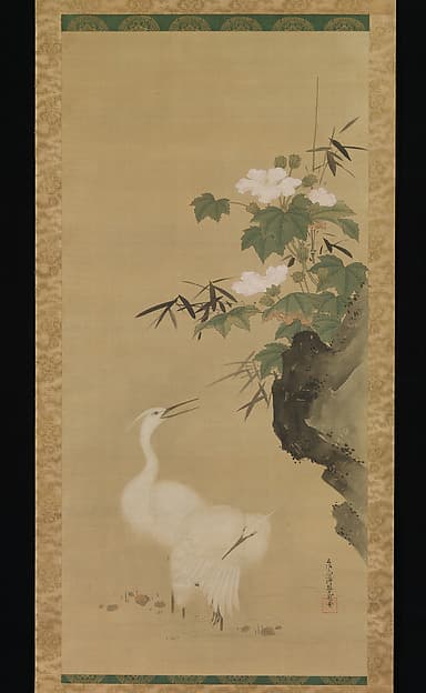 Egrets and Cotton Roses, by Tosa Mitsuoki