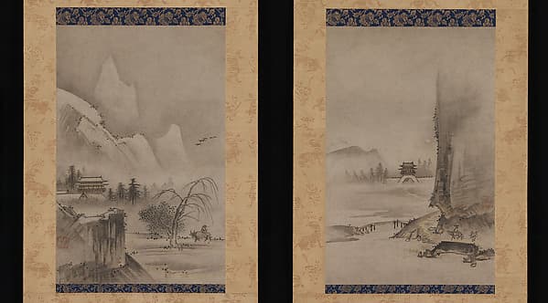 Two Views from the Eight Views of the Xiao and Xiang Rivers, by Kantei