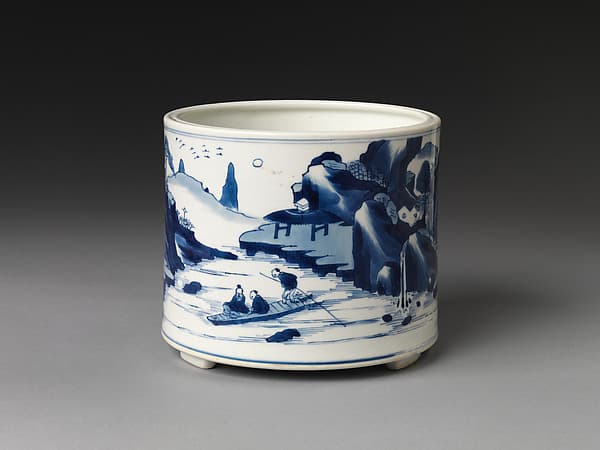 Incense burner with figures in landscape