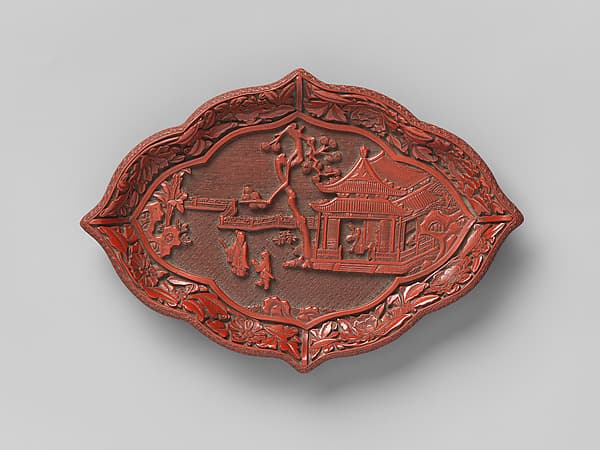 Lozenge-shaped dish with garden scene
