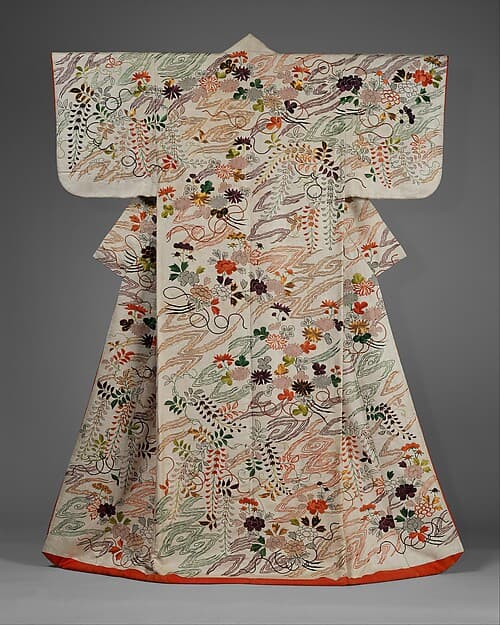 Outer Robe (Uchikake) with Chrysanthemum and Wisteria Bouquets