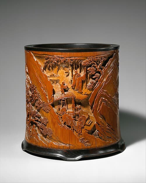 Brush holder with scene of “Ode to the Pavilion of the Inebriated Old Man”, by Gu Jue