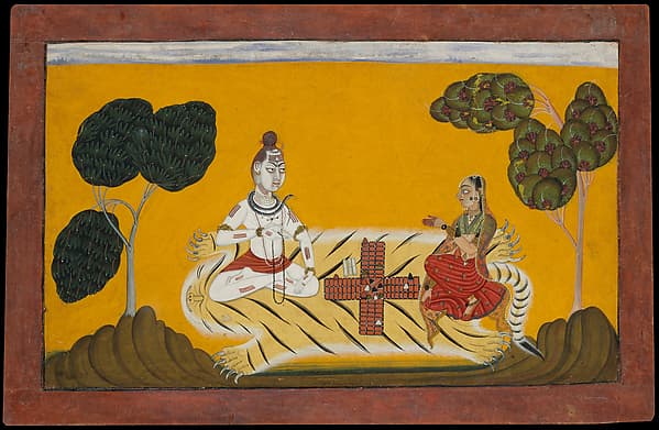 Shiva and Parvati Playing Chaupar: Folio from a Rasamanjari Series, by Devidasa of Nurpur