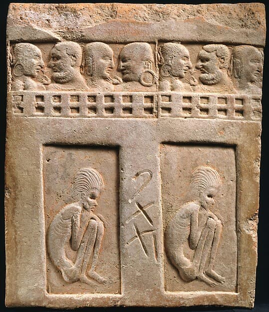 Tile with Impressed Figures of Emaciated Ascetics and Couples Behind Balconies