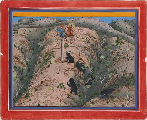 Maharaja Fateh Singh Hunting Female Bears, by Pannalai