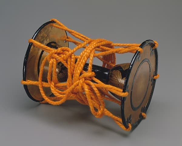 Small Shoulder Drum (Kotsuzumi) with Hydrangeas for Noh Performance
