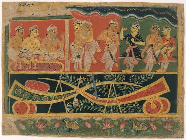 Nanda and Vasudeva: Page from a Dispersed Bhagavata Purana (Ancient Stories of Lord Vishnu), by Master of the Dispersed Bhagavata Purana