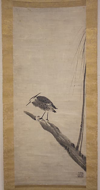 Heron and Willow, by Sesshū Tōyō 雪舟等楊
