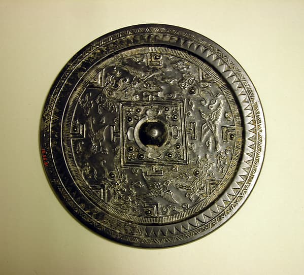 Mirror with board game design and mythical creatures