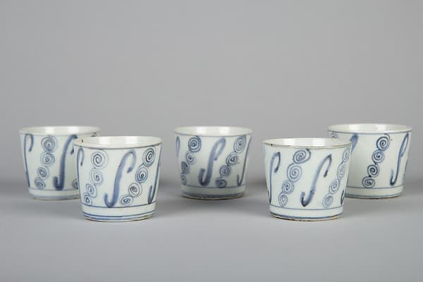 Set of Five Soba Cups (Soba Choko) with Swirl Patterns