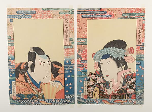 Kabuki Actors Onoe Kikugorō III as Shizuka Gozen and Nakamura Utaemon III as Kitsune Tadanobu, in the play Yoshitsune senbon zakura (The Thousand Cherry Trees of Yoshitsune), by Gyokuryūtei (Ryūsai) Shigeharu