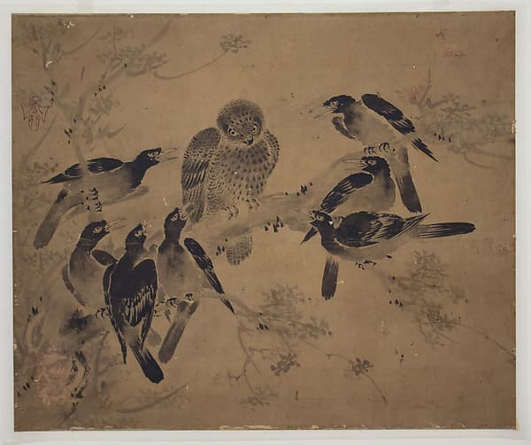 Mynah Birds Attacking an Owl, by Sesson Shūkei