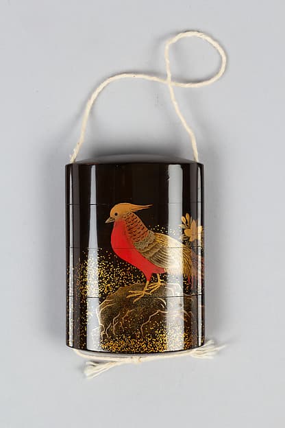 Case (Inrō) with Design of Pheasant on Rocks beside Flowering Azalea