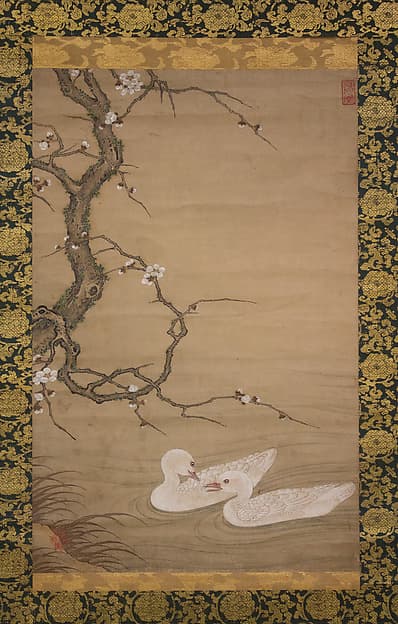 Plum Tree and Waterfowl, by Kano Masanobu 狩野正信
