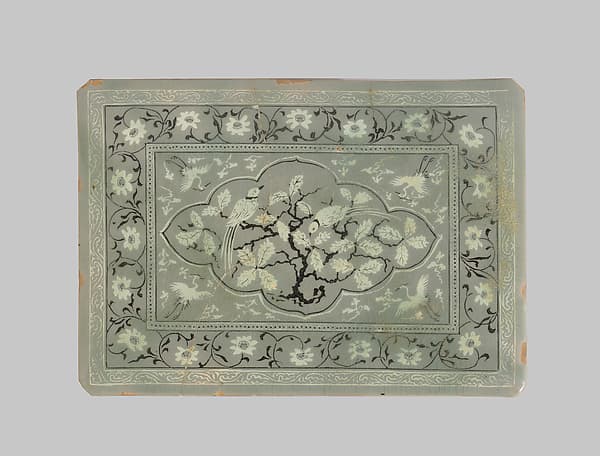 Tile decorated with birds and flowers