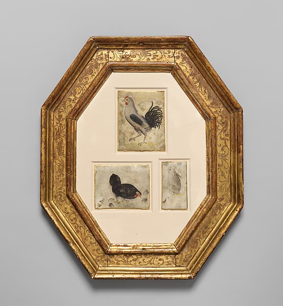 Cuttings from a Modelbook with a Rooster, a Hen and her Chicks, and a Rabbit