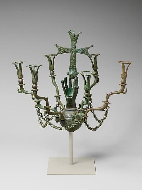 Hanging Lamp with a Hand Holding a Cross