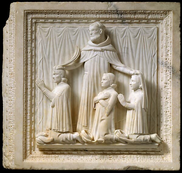 Presentation Scene with Saint Peter Martyr and Three Donors, by Giovanni di Balduccio