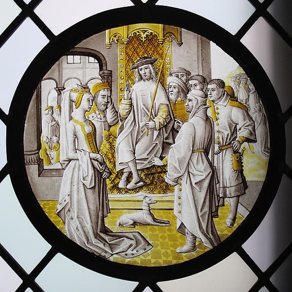 Roundel with Susanna In Judgement, by After Master of the Jospeh Panels, Jacob Van Lathem?