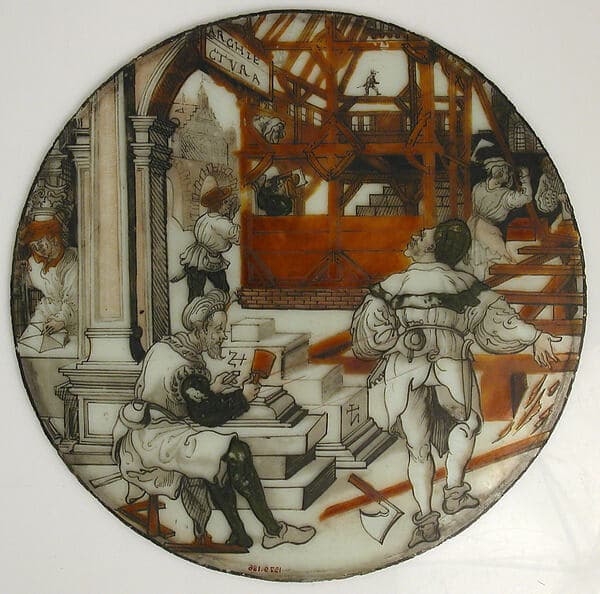 Roundel with Architecture (from a series of The Septem Artes Mechanicae), by Monogrammist SZ