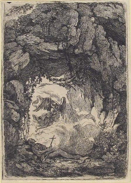Hermit and Angel in a Landscape, by Etienne de Lavallée-Poussin