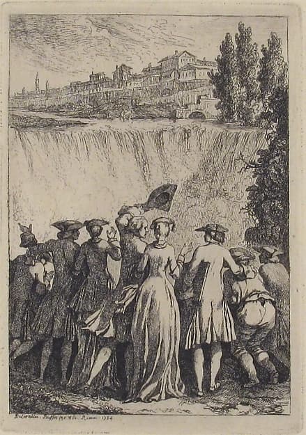 Group of People Looking at a Waterfall, by Etienne de Lavallée-Poussin