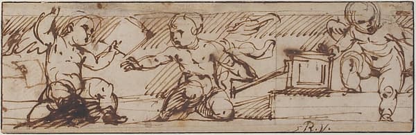 Putti with a Small Keyboard Instrument and Music Books, by Daniele Crespi