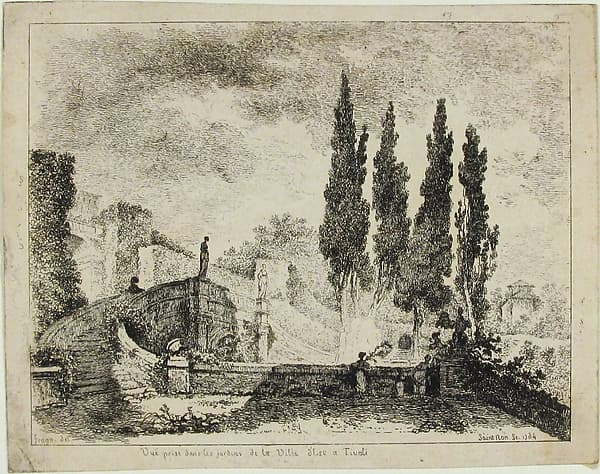 Vue prise dans les jardins de la Ville d'Est a Tivoli, by Jean Claude Richard, Abbé de Saint-Non