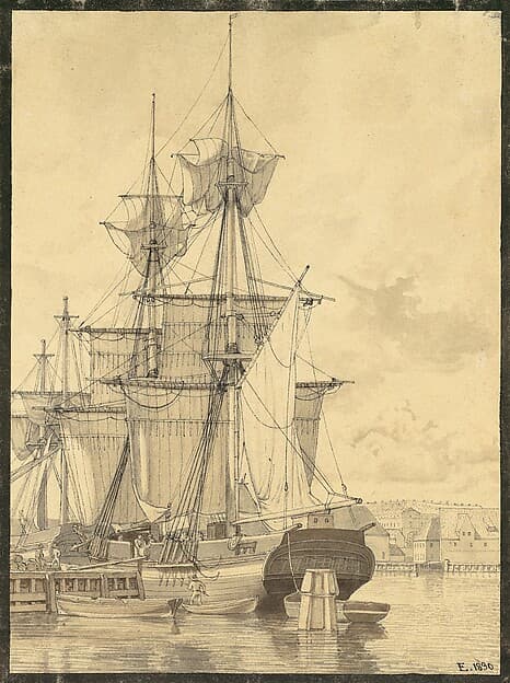 Sailing Vessels at Wilders Plads, Copenhagen, by Christoffer Wilhelm Eckersberg
