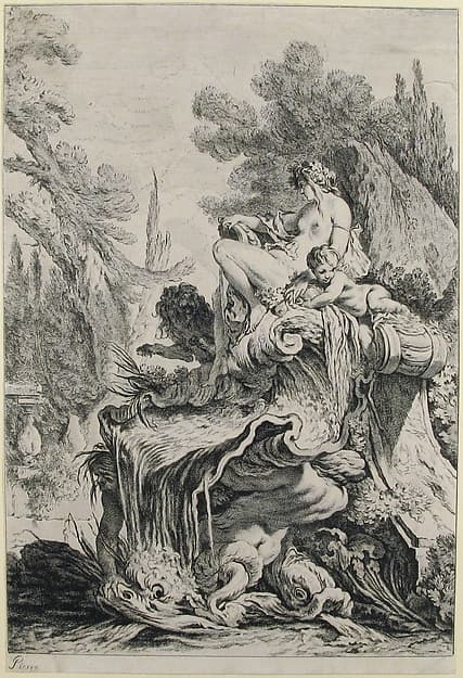 Fountain with a Naiad Seated on a Shell (Une fontaine avec une näiade assise sur une conque), by Jean-Baptiste Marie Pierre